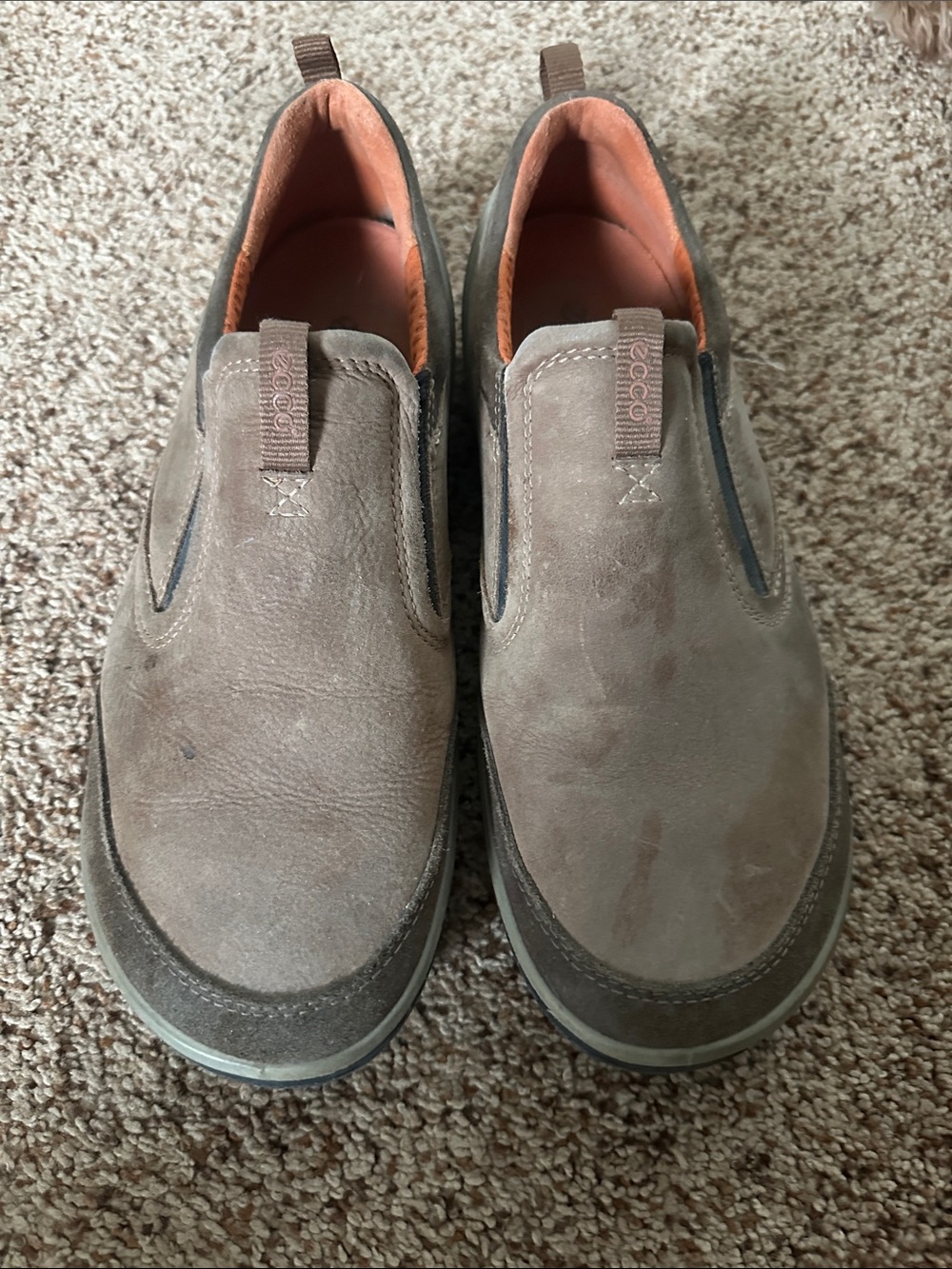 Ecco Men’s Slip-On Loafers in Taupe with Orange Lining